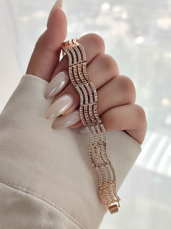 دستبند زنانه مارک ژوپینگ Xuping طلایی نگین دار