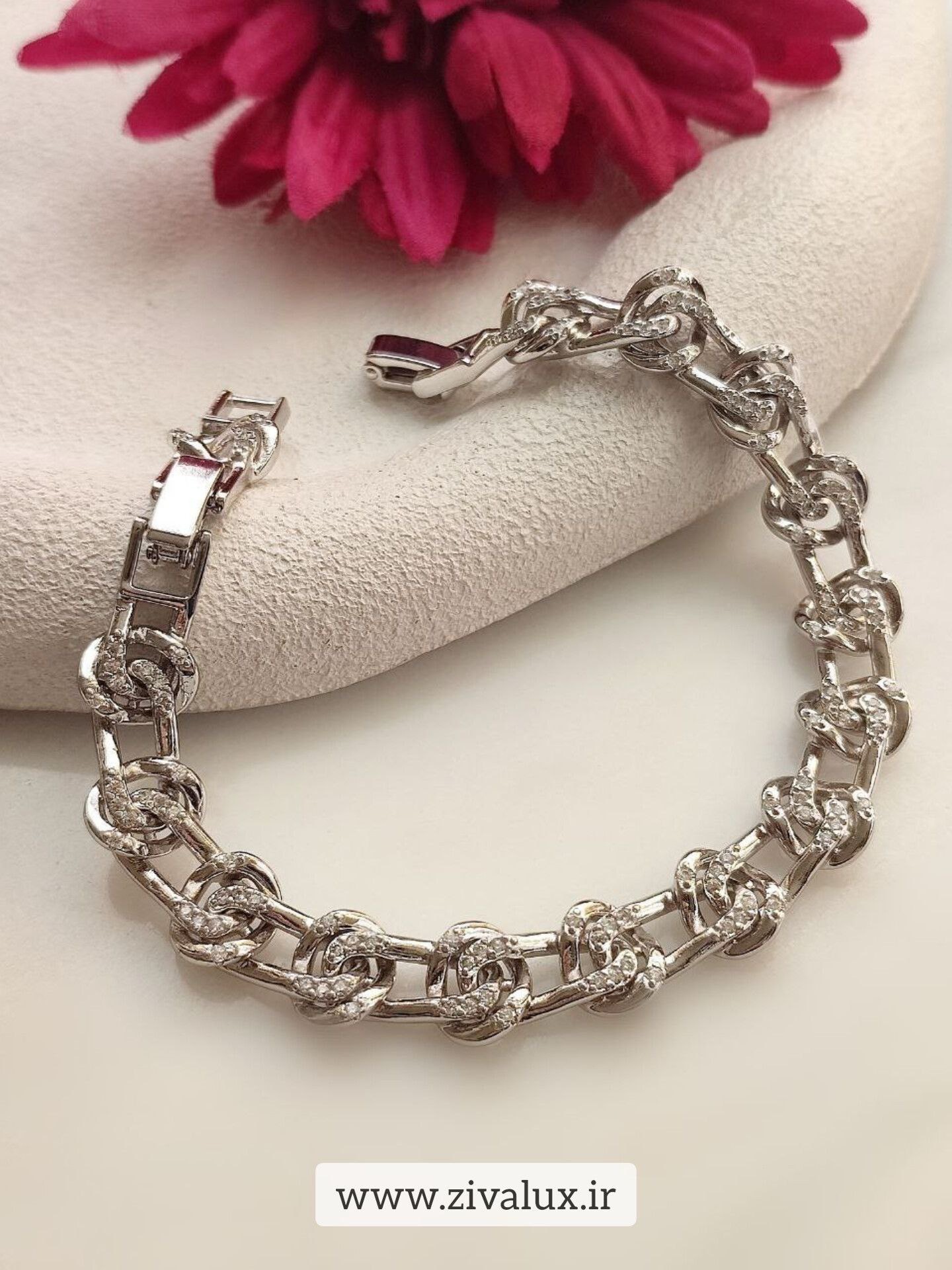 دستبند زنانه مارک ژوپینگ xuping نگین دار رنگ نقره ای