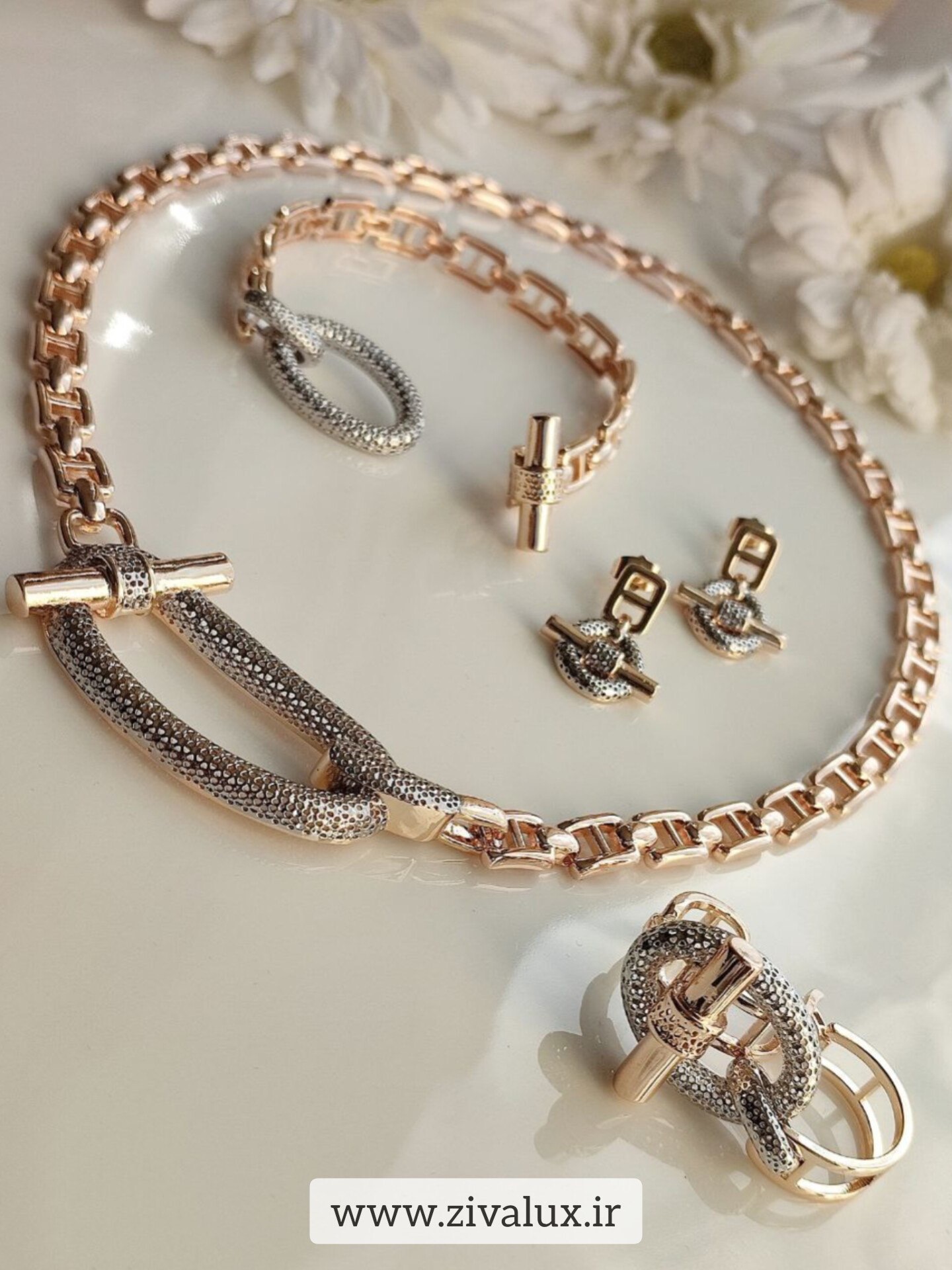 سرویس زنانه مارک هرمس HERMES قفل تی T آبکاری طلا