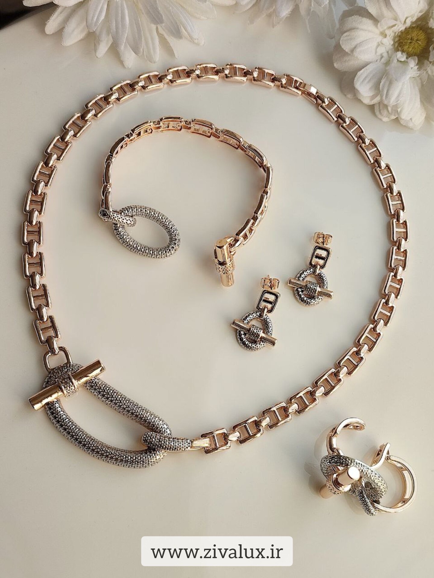 سرویس زنانه مارک هرمس HERMES قفل تی T آبکاری طلا