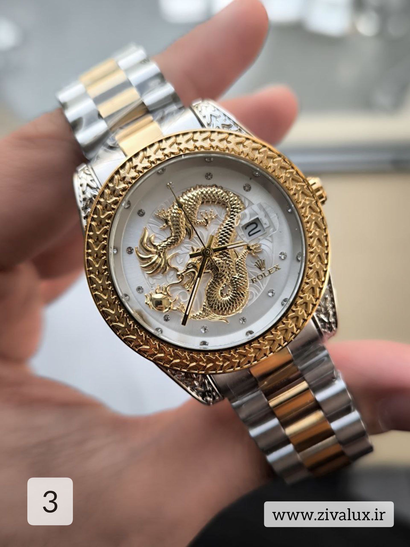 ساعت مچی مردانه مارک رولکس ROLEX طرح اژدها بند استیل