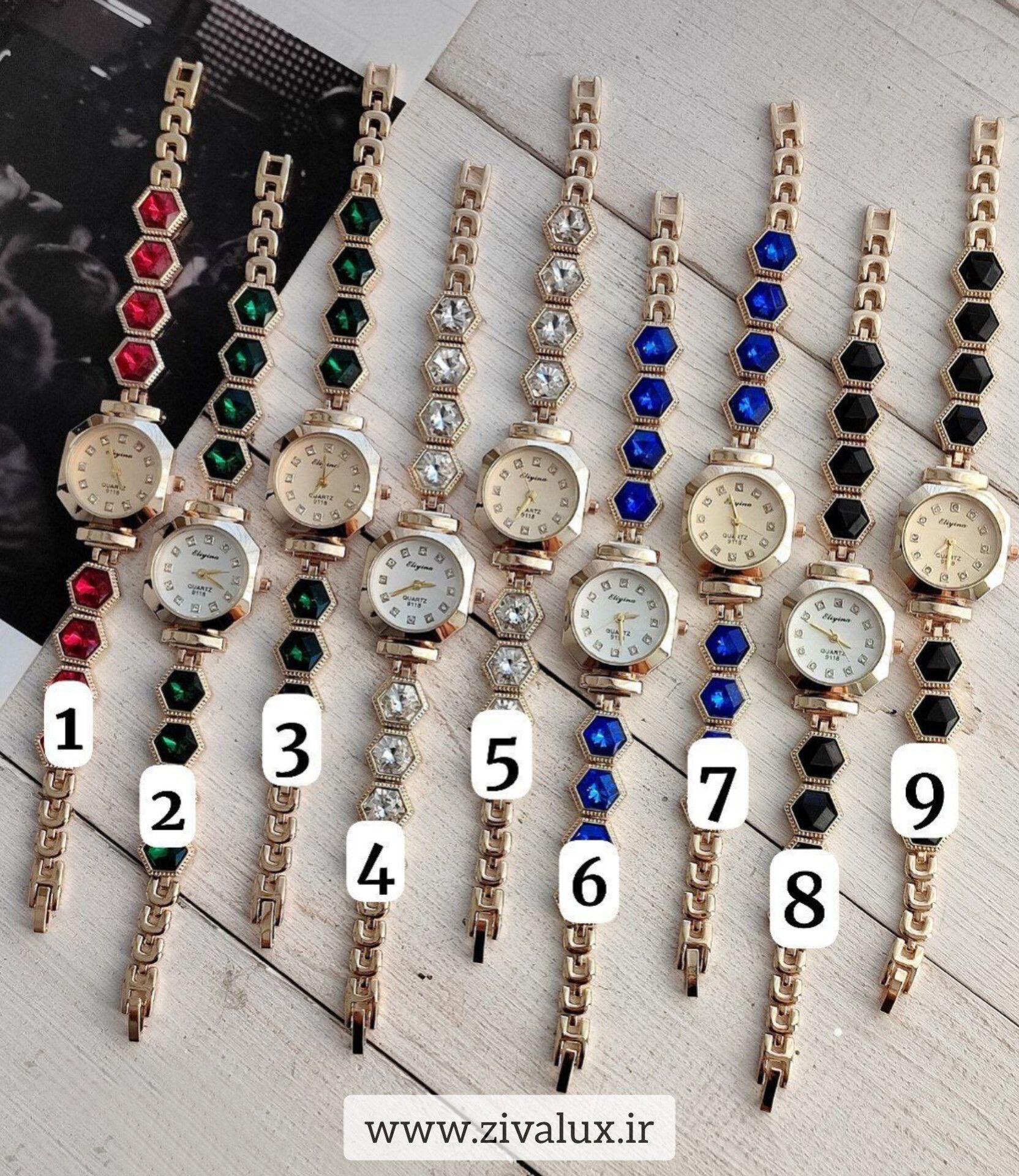 ساعت مچی زنانه و دخترانه رنگی مارک الینا Eliyina بند نگین دار