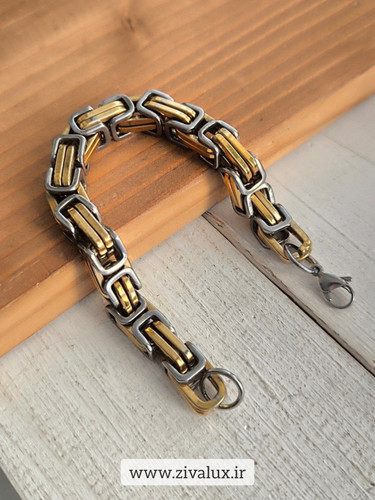 دستبند مردانه استیل دو رنگ بافتی