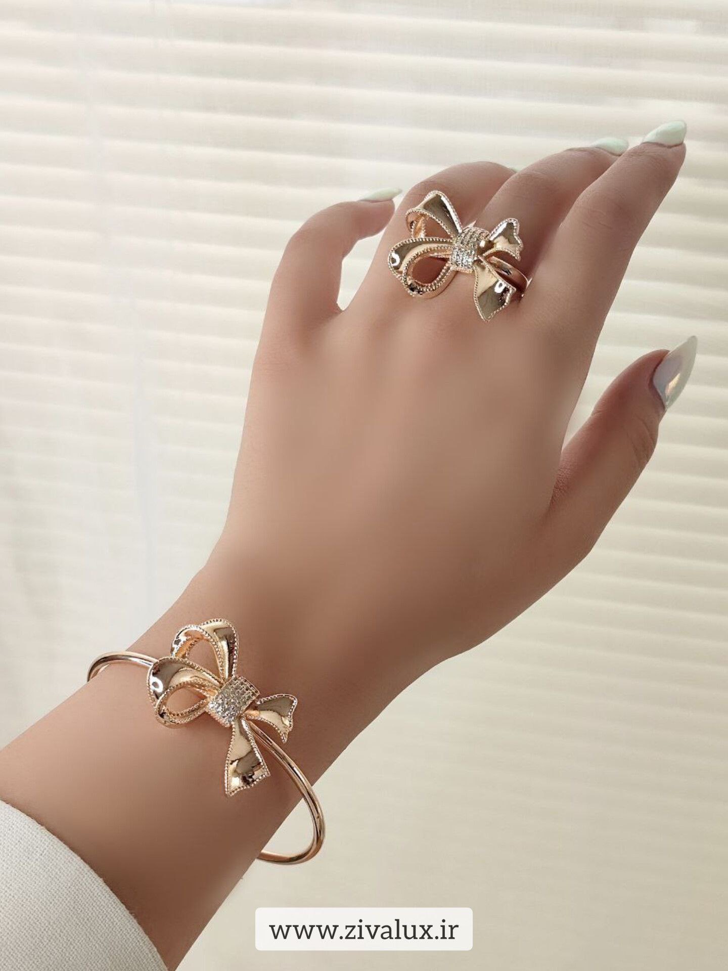 تکدست و انگشتر فری سایز زنانه فانتزی طرح پاپیون