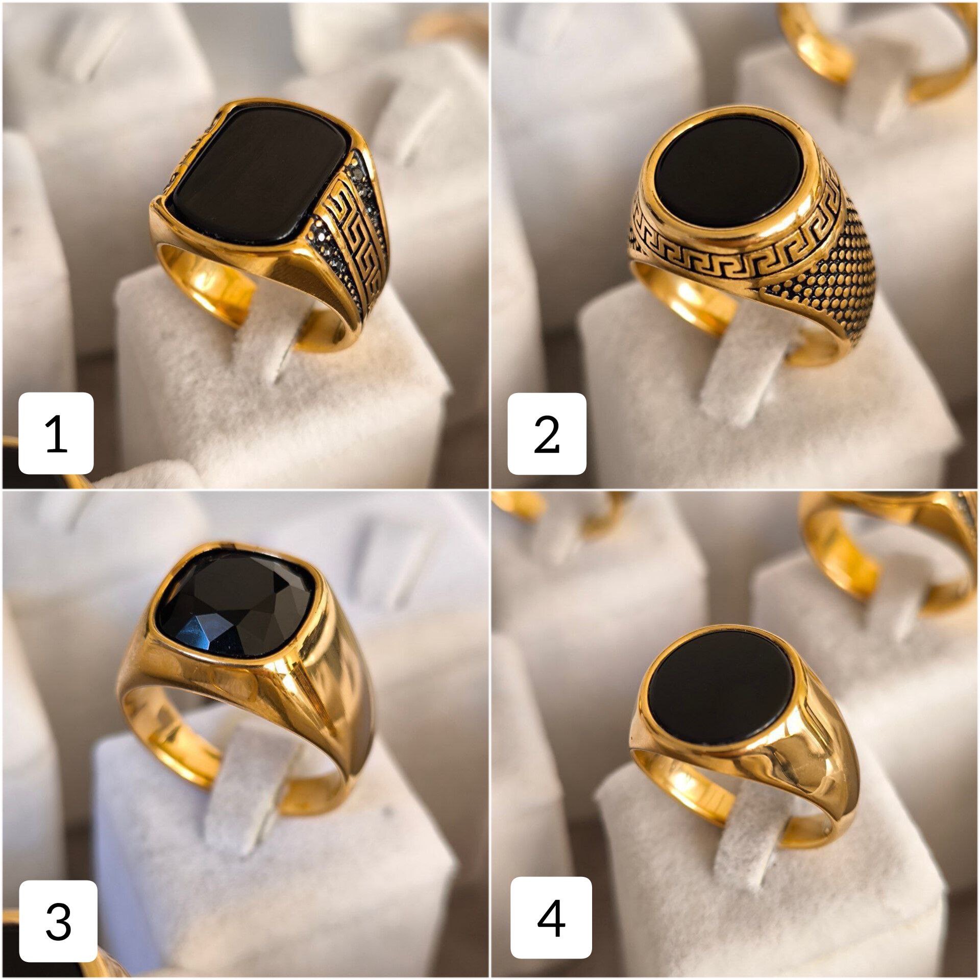 انگشتر مردانه سنگ مشکی رنگ طلایی استیل STEEL