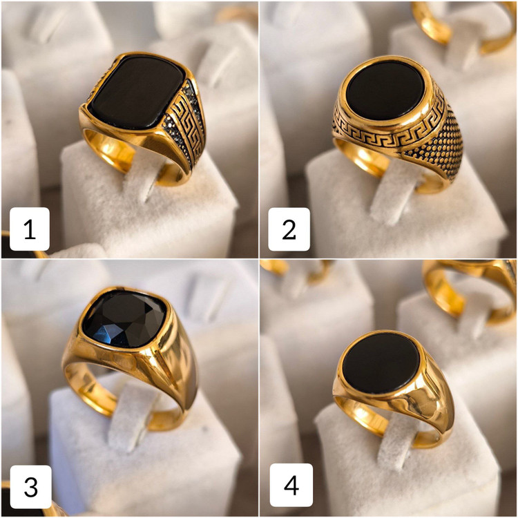 انگشتر مردانه سنگ مشکی رنگ طلایی استیل STEEL