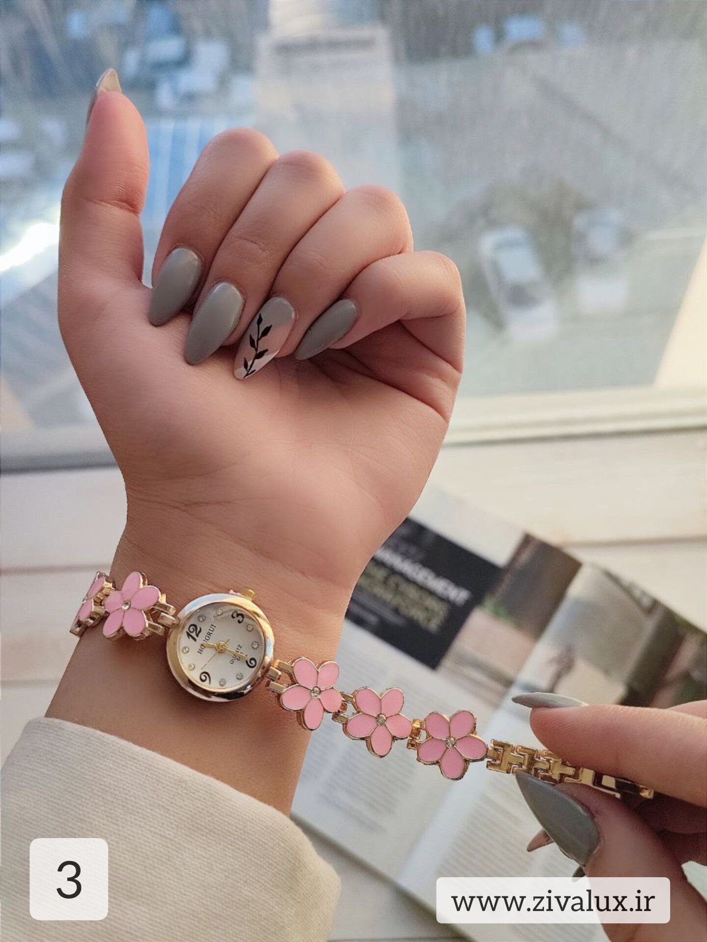 ساعت مچی زنانه و دخترانه بابونه مارک HONGRUI بند فلزی