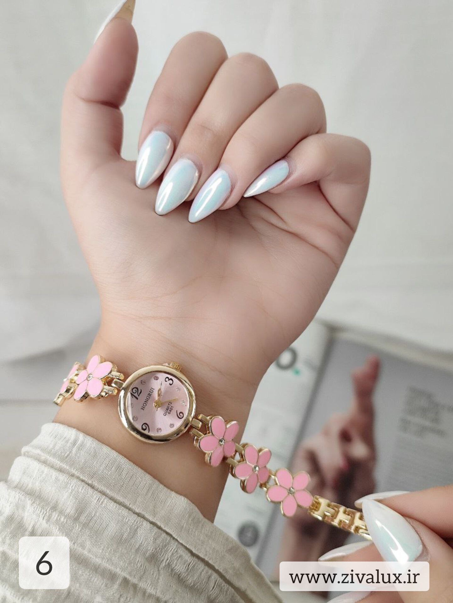 ساعت مچی زنانه و دخترانه بابونه مارک HONGRUI بند فلزی