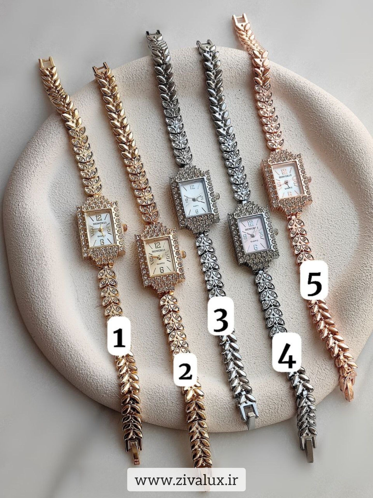 ساعت مچی نگین دار زنانه مارک HONGRUI بند فلزی