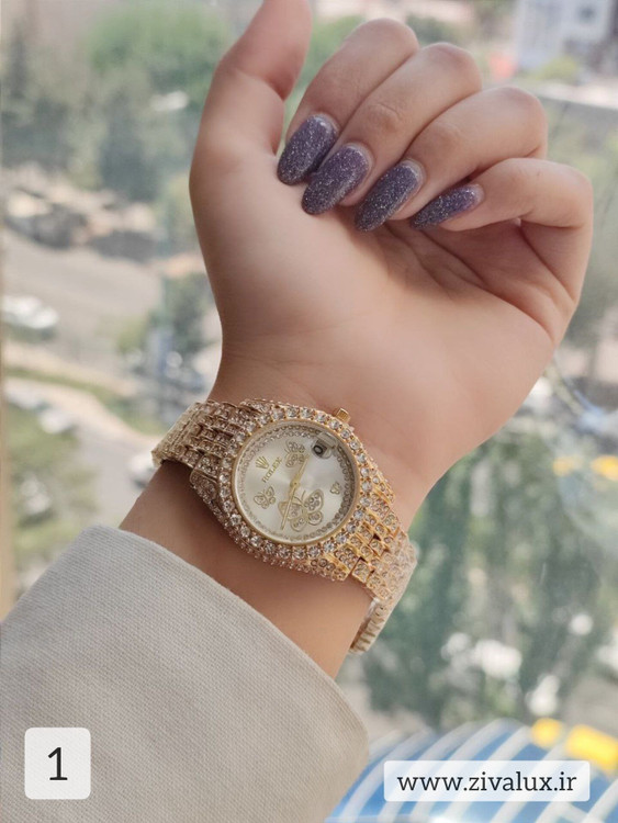 ساعت مچی زنانه نگین دار مارک رولکس ROLEX بند استیل
