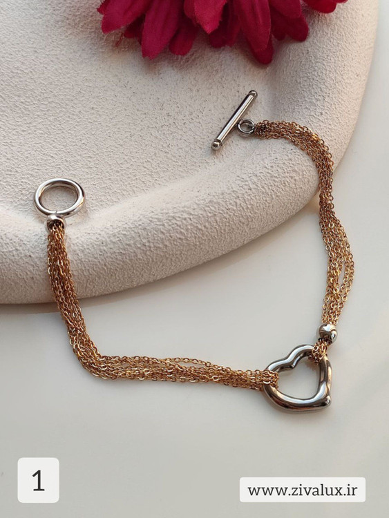 دستبند زنانه و دخترانه طرح قلب استیل (قفل تی T)