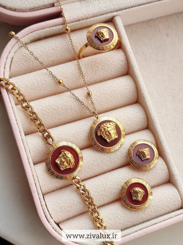 سرویس استیل زنانه طرح ورساچه VERSACE (گردنبند+دستبند+گوشواره+انگشتر)