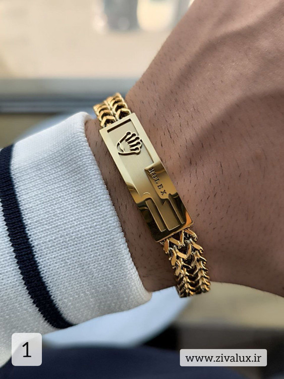 دستبند بافت مردانه استیل طرح رولکس ROLEX