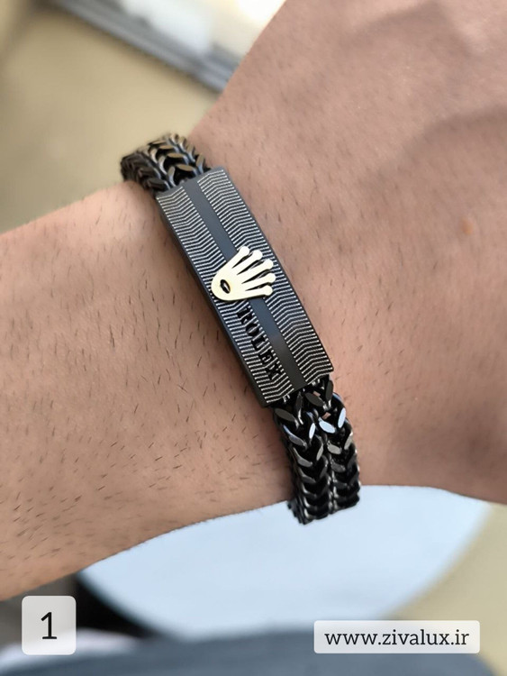 دستبند بافت مردانه استیل طرح رولکس ROLEX