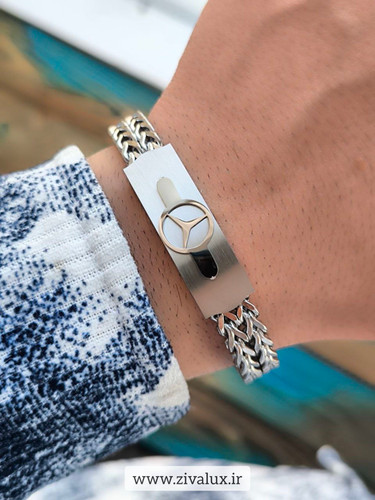 دستبند بافت مردانه استیل طرح بنز BENZ