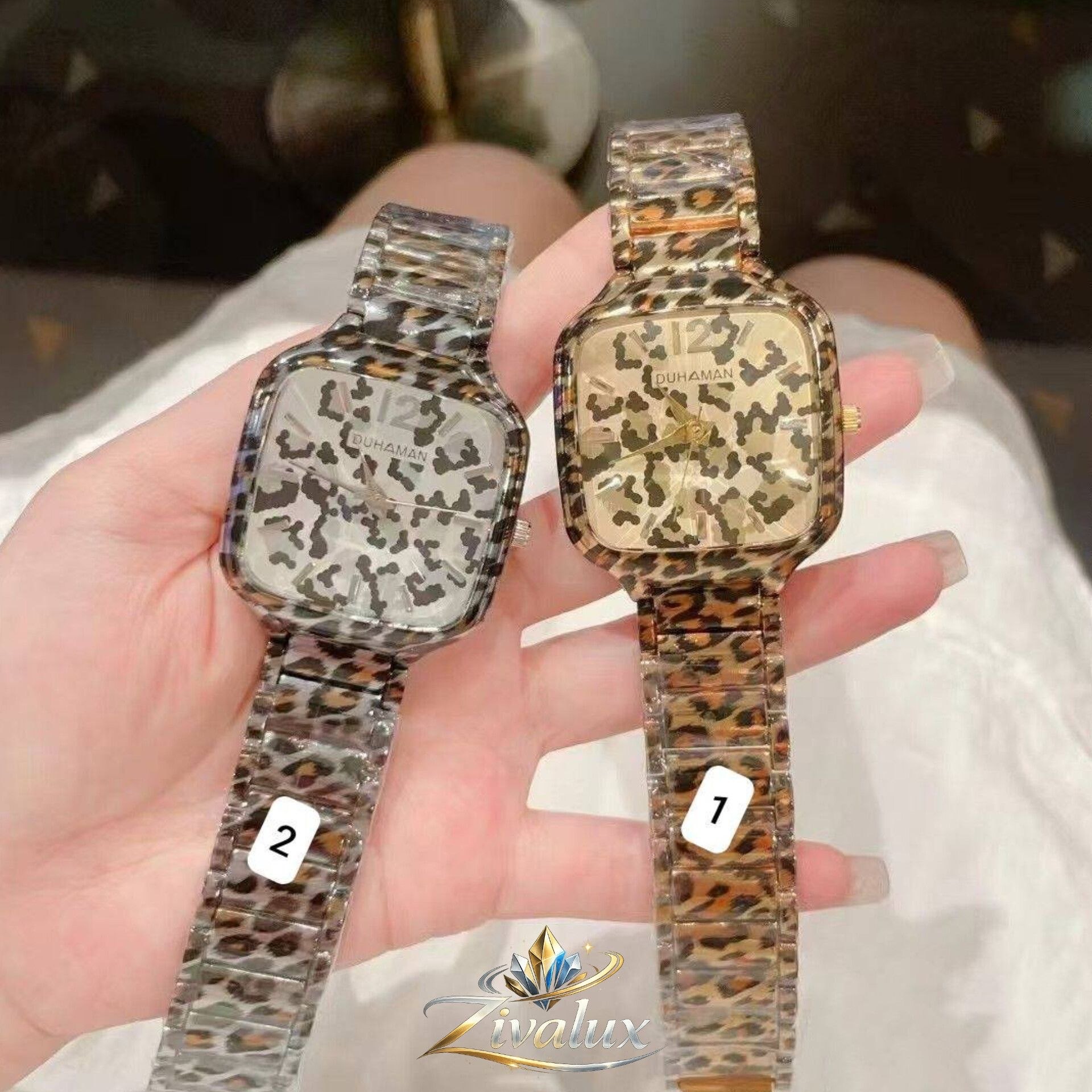 ساعت مچی زنانه مارک DUHAMAN بند استیل پلنگی