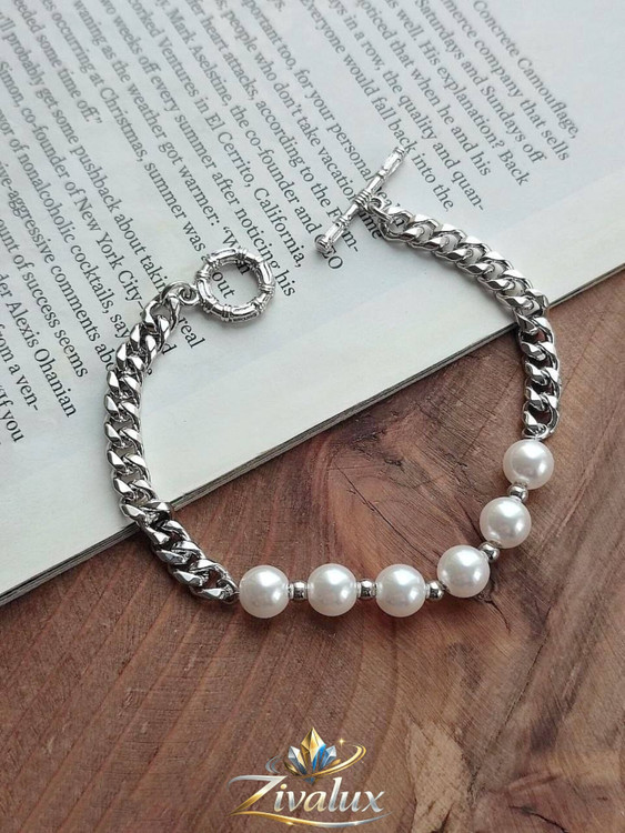 دستبند زنانه مارک ژوپینگ XUPING قفل T تی مروارید دار