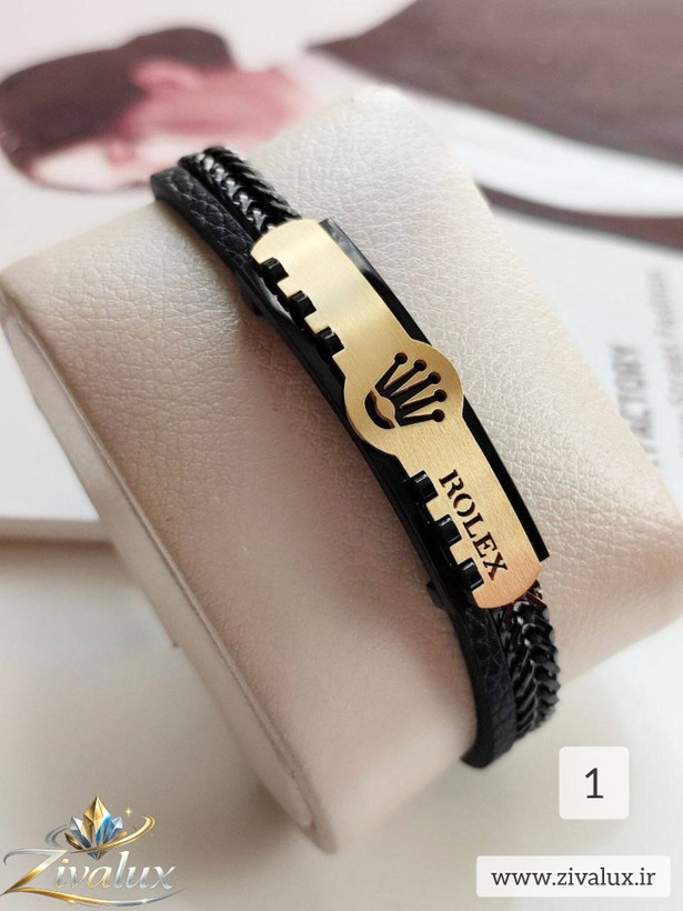 دستبند مردانه مارک رولکس ROLEX دو لاین استیل و چرم