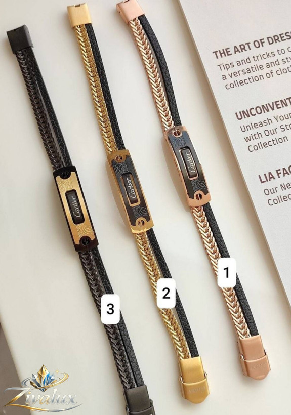 دستبند مردانه مارک کارتیر CARTIER دولاین استیل و چرم