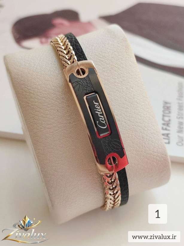 دستبند مردانه مارک کارتیر CARTIER دولاین استیل و چرم