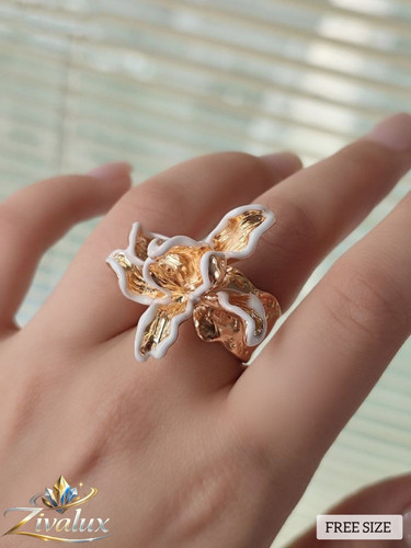 انگشتر زنانه مدل مینا کاری ENAMEL RING طرح گل (فری سایز)