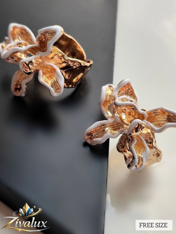 انگشتر زنانه مدل مینا کاری ENAMEL RING طرح گل (فری سایز)