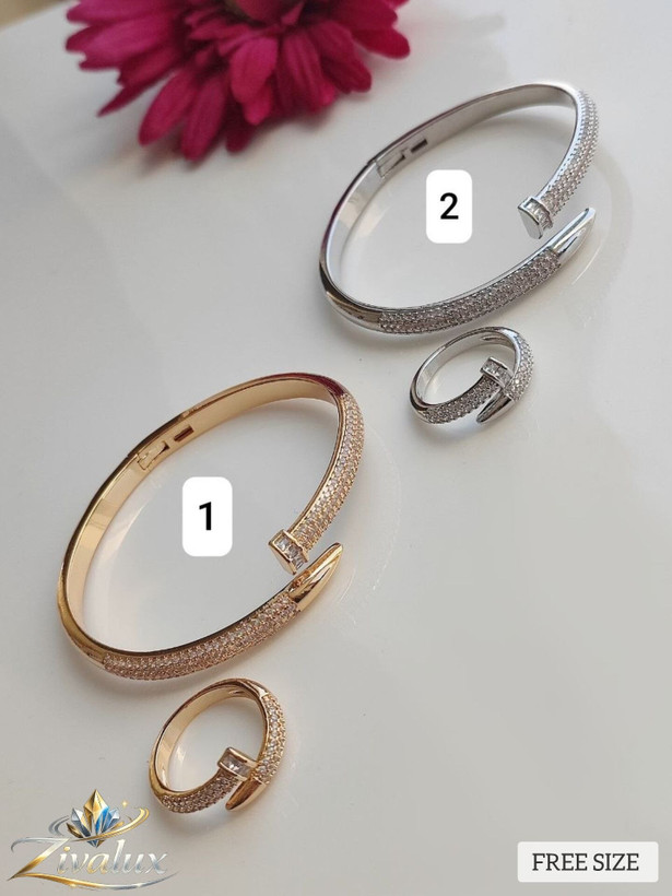 ست بنگل و انگشتر زنانه مدل میخی BANGLE نگین دار (فری سایز)