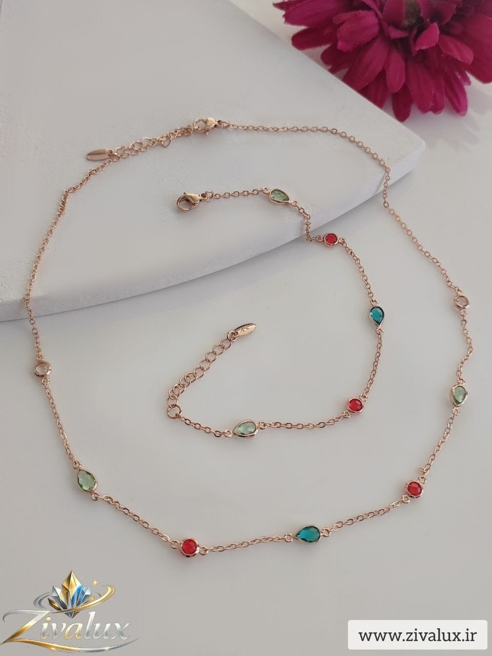 ست دستبند و گردنی زنانه مارک ژوپینگ XUPING نگین دار