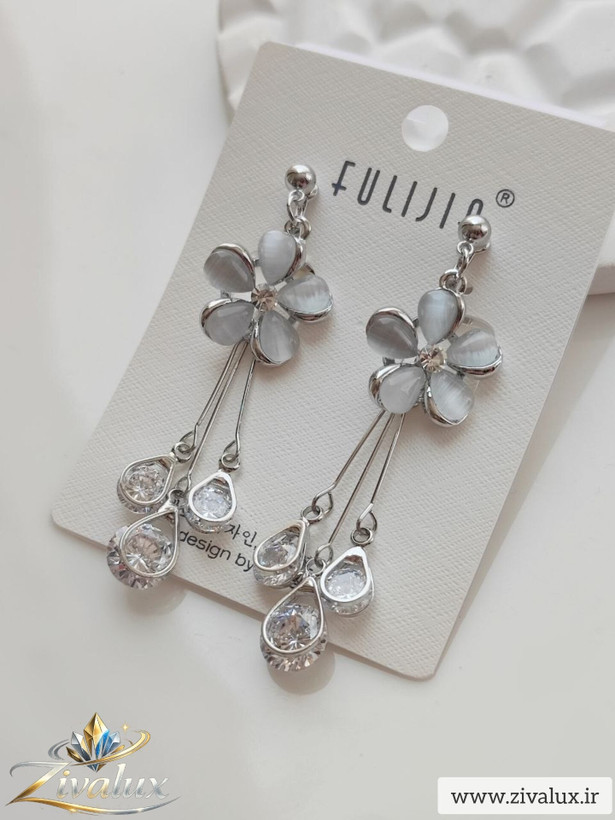 گوشواره زنانه مارک فولیجیا FULIJIA طرح گل نگین دار