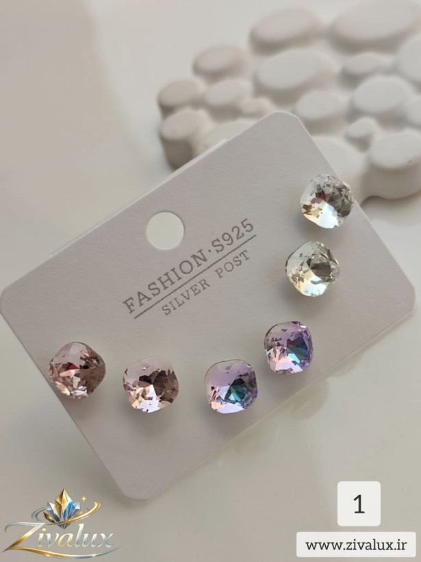 گوشواره سه جفتی زنانه طرح سواروسکی SWAROVSKI