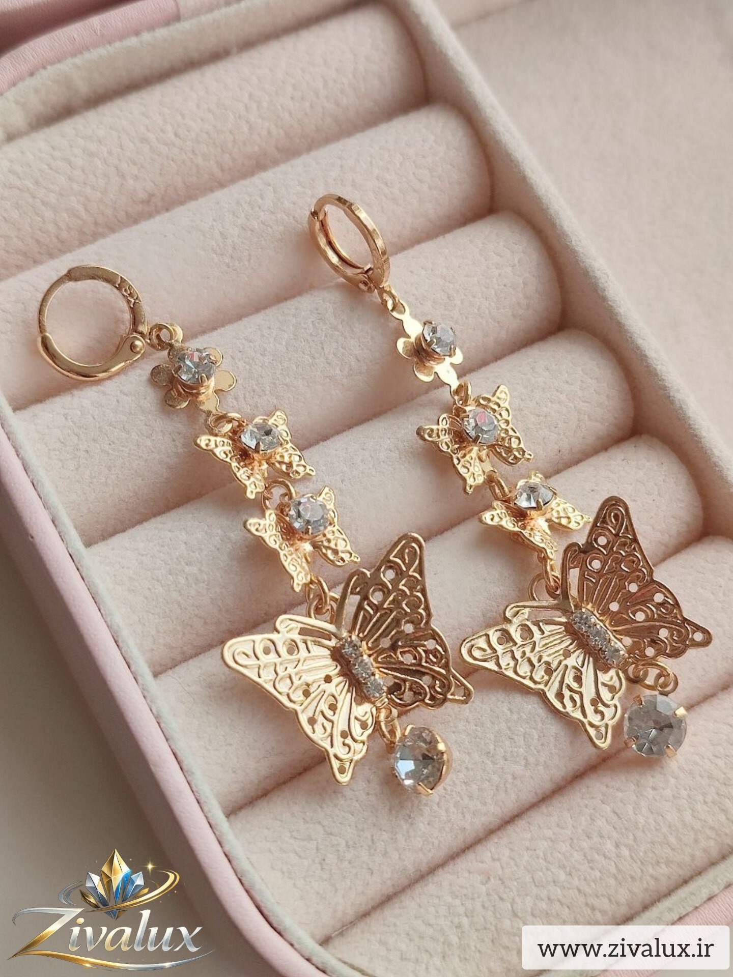 گوشواره زنانه مارک YSX طرح پروانه نگین دار