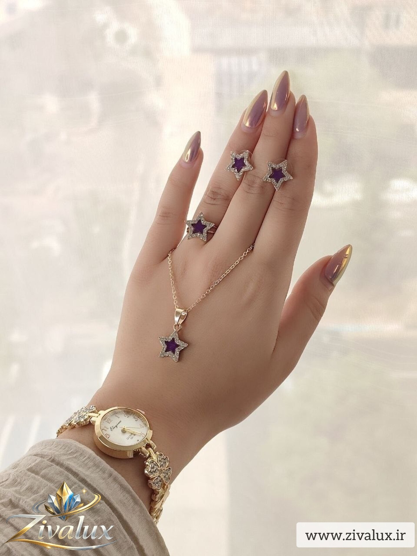 ساعت و سرویس زنانه مارک الینا ELIYINA (گوشواره،گردنبند،انگشتر)
