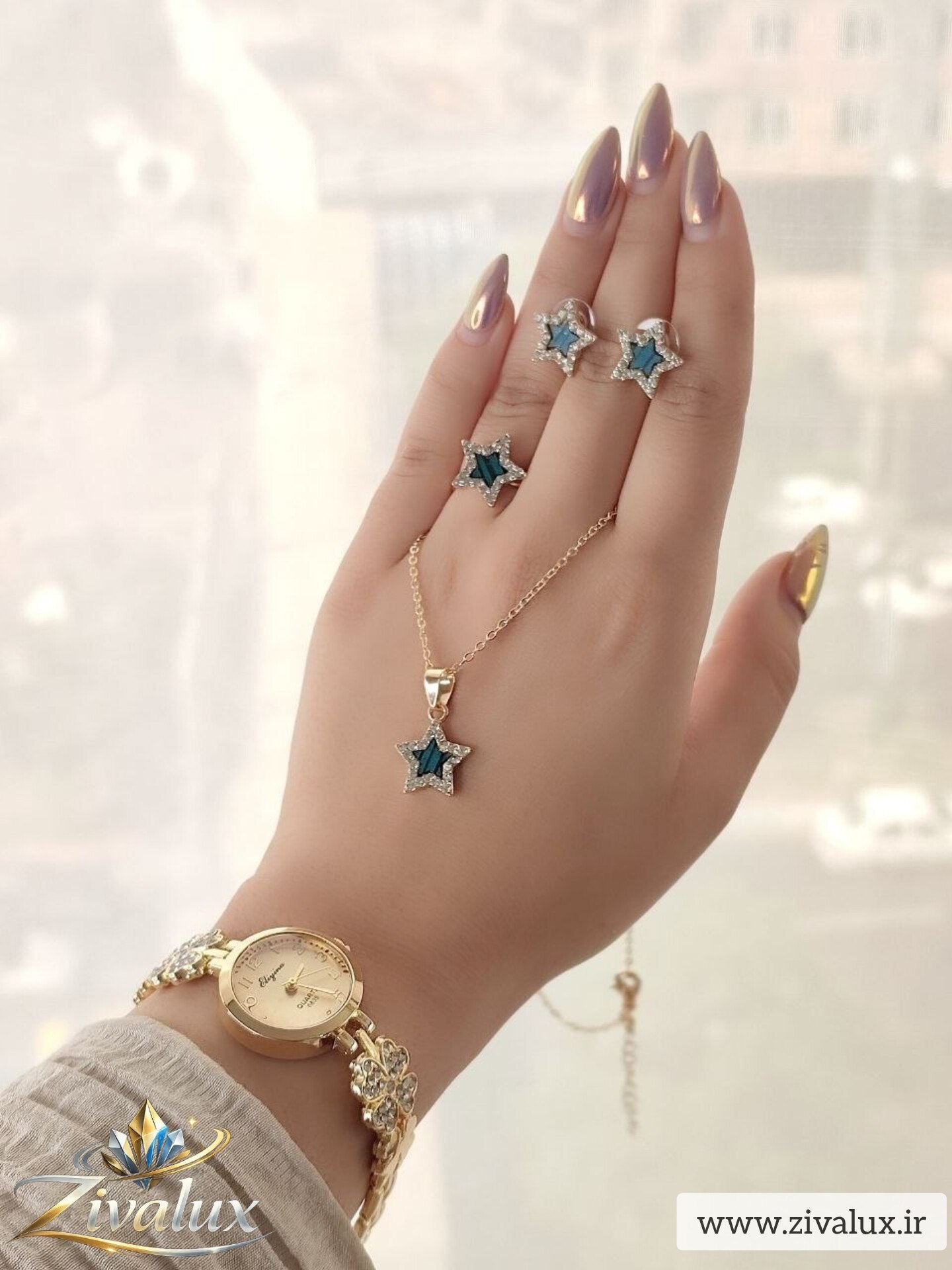 ساعت و سرویس زنانه مارک الینا ELIYINA (گوشواره،گردنبند،انگشتر)