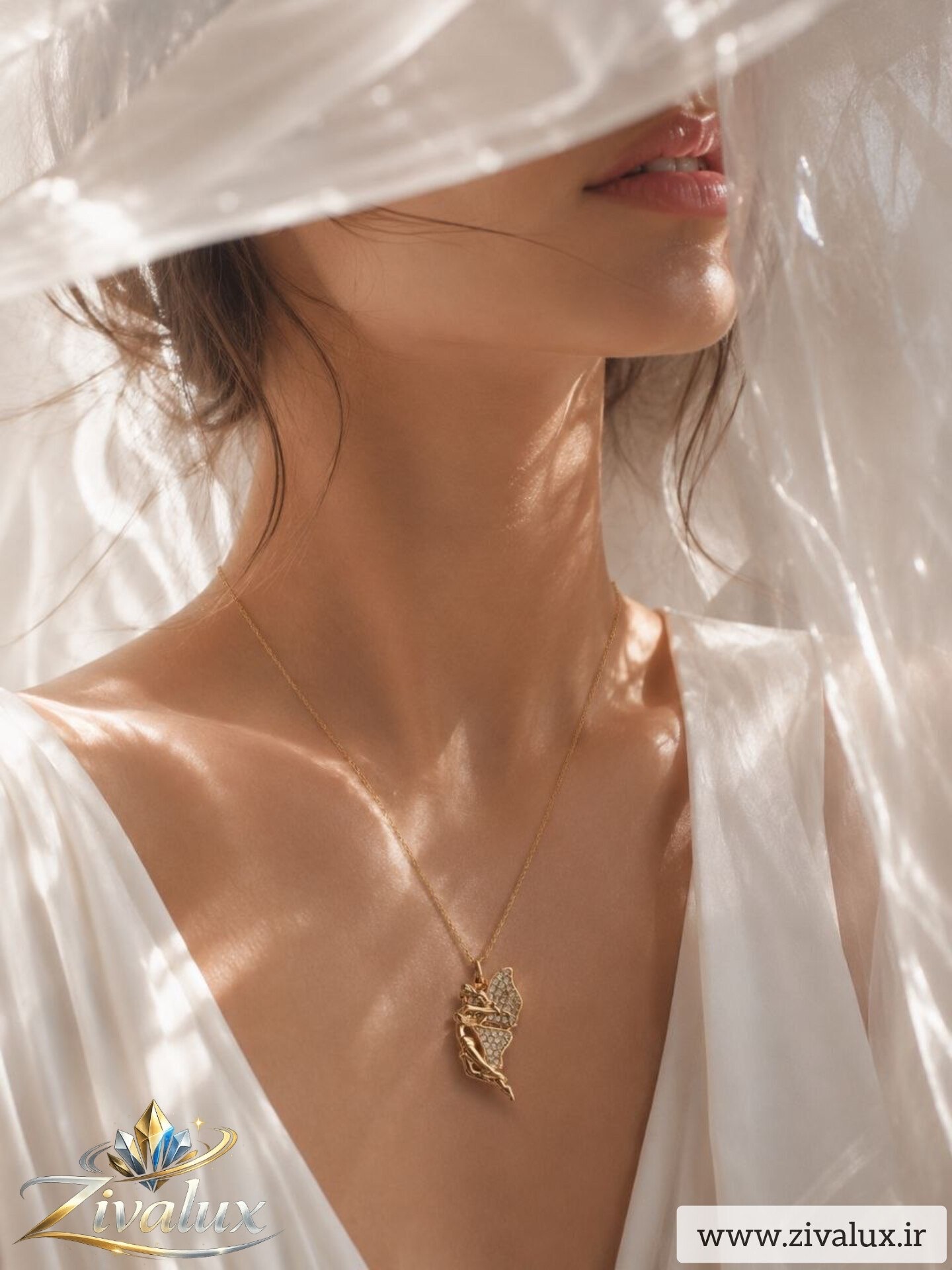 گردنبند زنانه مارک ژوپینگ XUPING طرح فرشته نگین دار