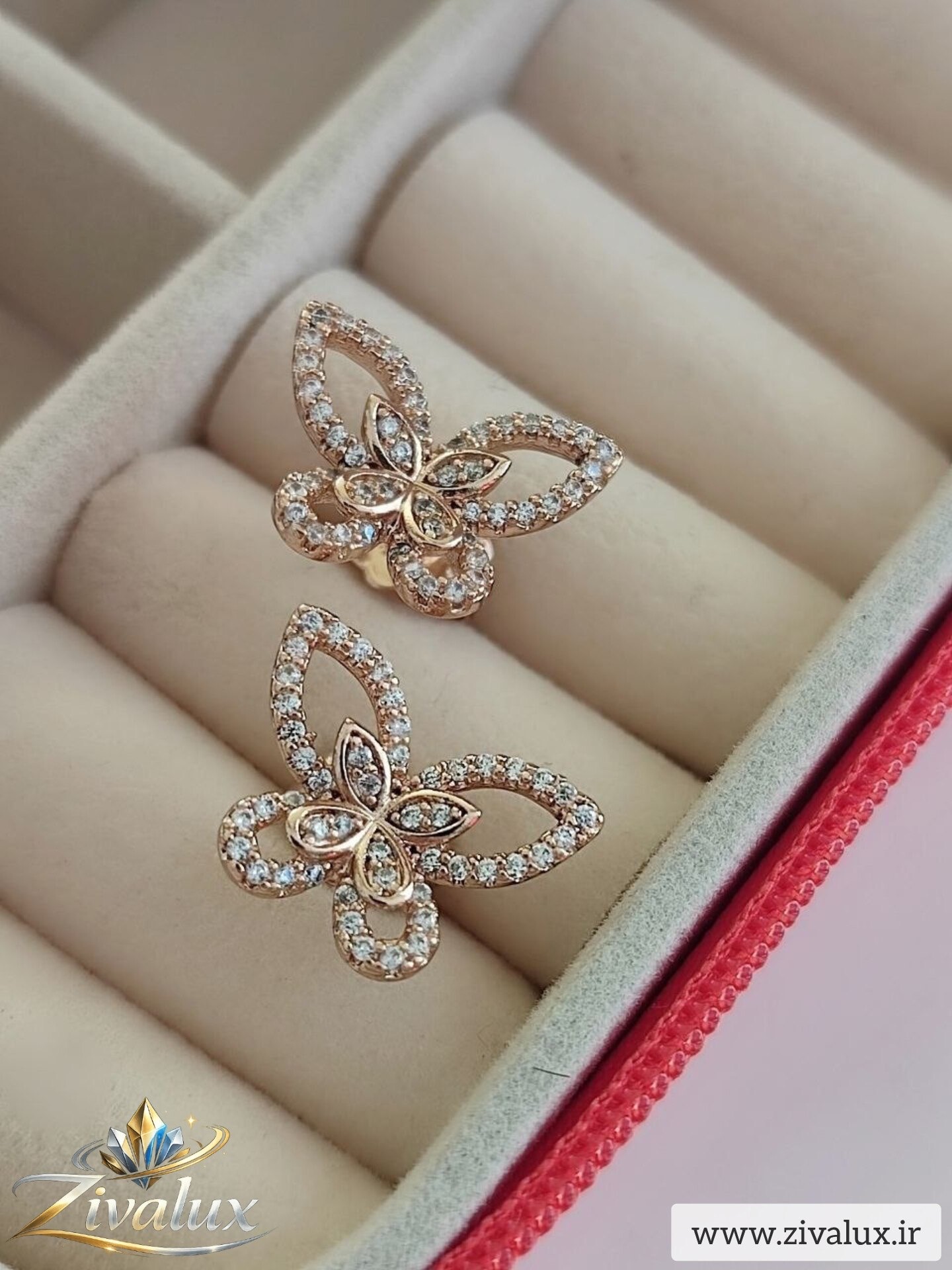 گوشواره زنانه مارک ژوپینگ XUPING طرح پروانه نگین دار