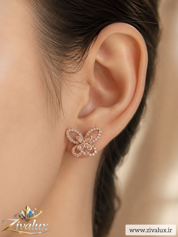 گوشواره زنانه مارک ژوپینگ XUPING طرح پروانه نگین دار