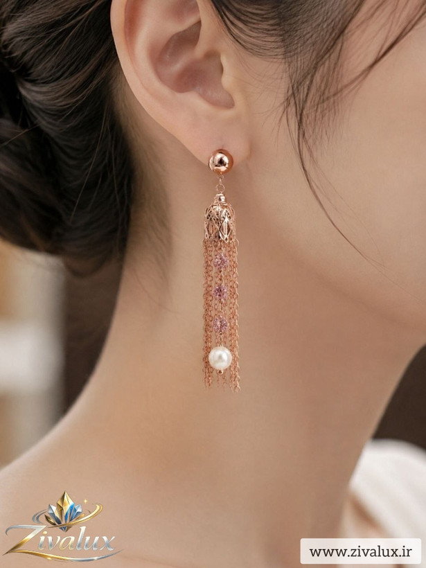 گوشواره زنانه مارک ژوپینگ XUPING طرح زنجیری مروارید دار