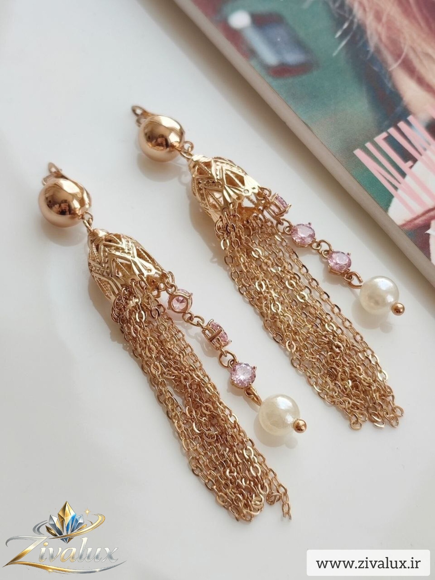 گوشواره زنانه مارک ژوپینگ XUPING طرح زنجیری مروارید دار