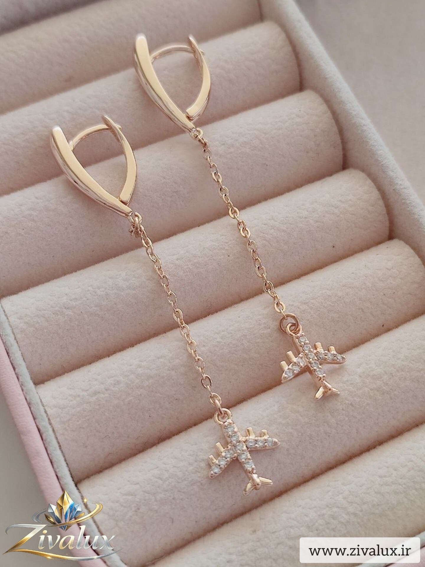 گوشواره زنانه مارک ژوپینگ XUPING طرح هواپیما نگین دار
