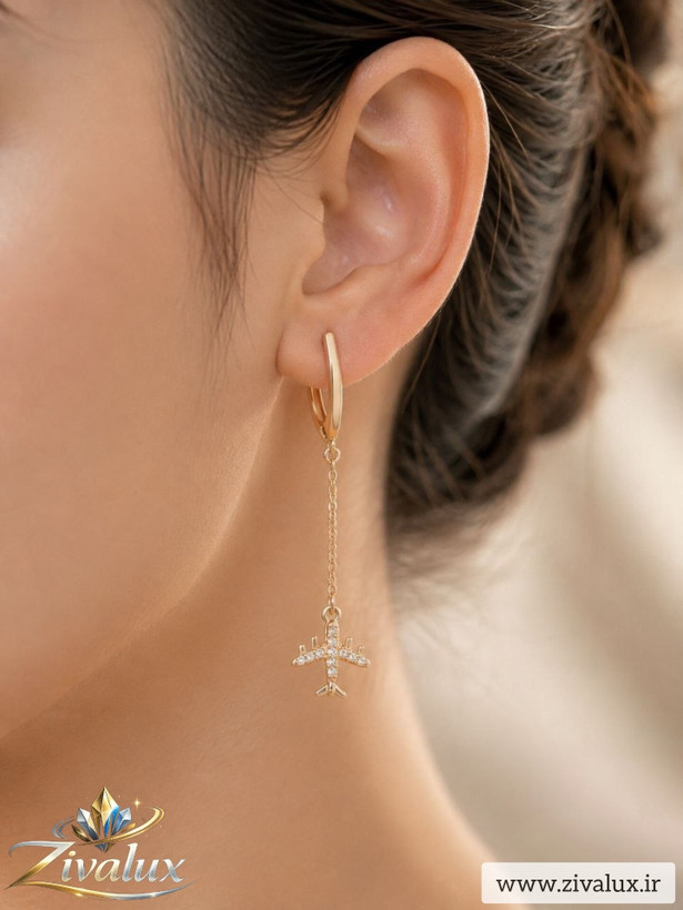 گوشواره زنانه مارک ژوپینگ XUPING طرح هواپیما نگین دار