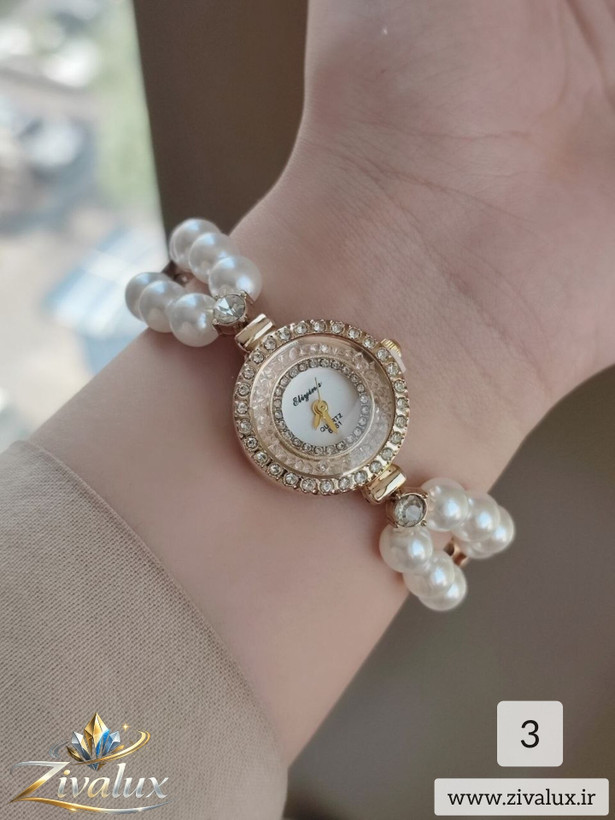 ساعت مچی زنانه مرواریدی مارک الینا ELIYINA بند کشی مروارید دار