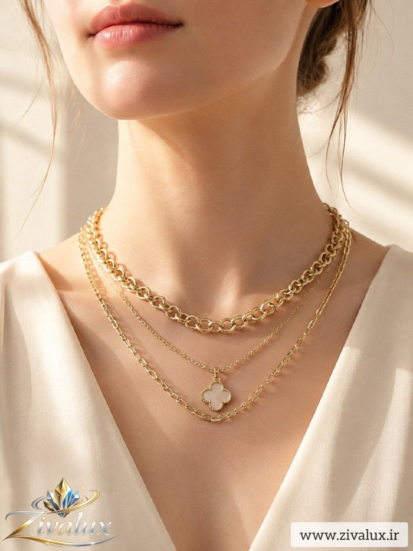 گردنبند زنانه سه لاین مدل ونکلیف VAN CLEEF