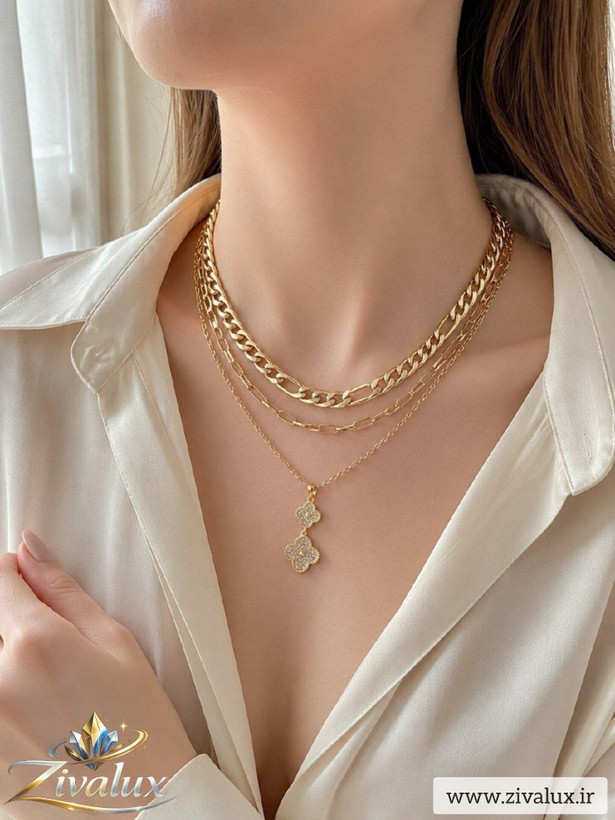 گردنبند زنانه سه لاین مدل ونکلیف VAN CLEEF نگین دار