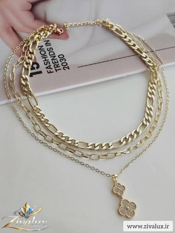 گردنبند زنانه سه لاین مدل ونکلیف VAN CLEEF نگین دار