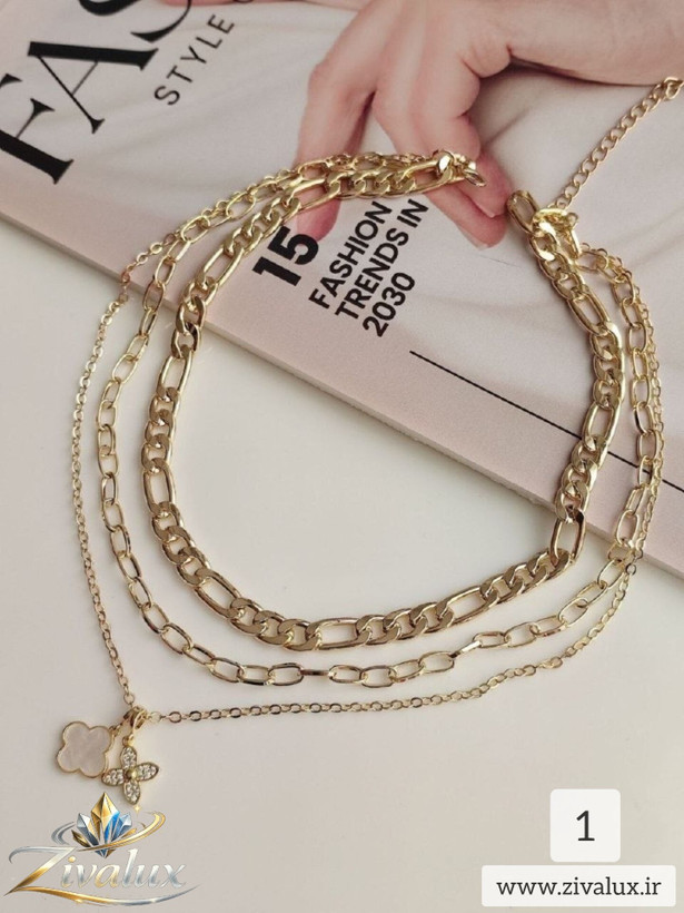 گردنبند زنانه سه لاین مدل ونکلیف VAN CLEEF نگین دار
