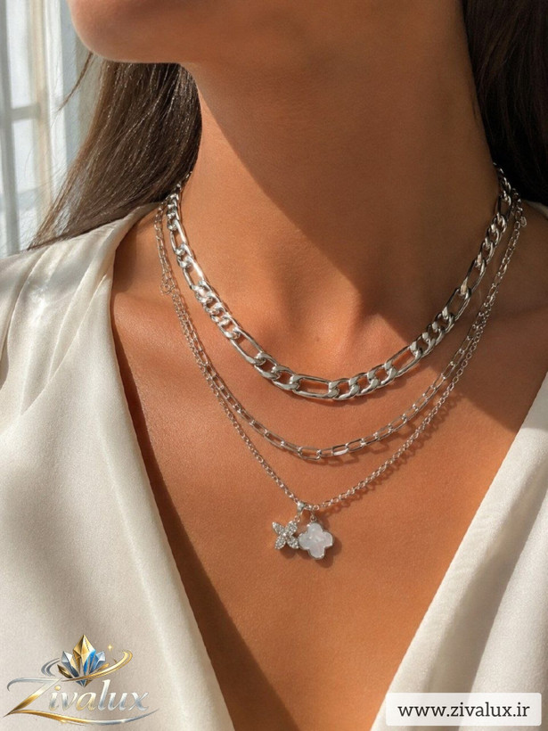 گردنبند زنانه سه لاین مدل ونکلیف VAN CLEEF نگین دار