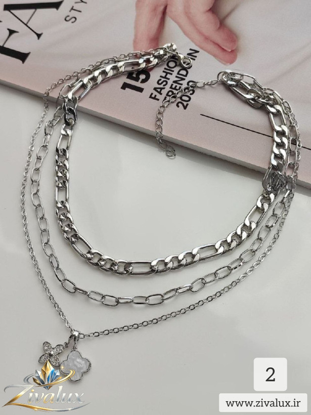 گردنبند زنانه سه لاین مدل ونکلیف VAN CLEEF نگین دار