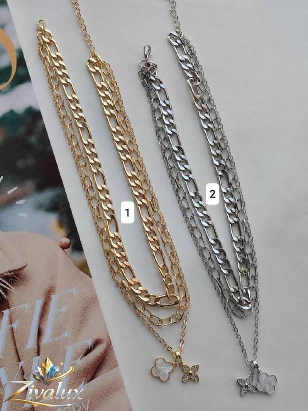 گردنبند زنانه سه لاین مدل ونکلیف VAN CLEEF نگین دار