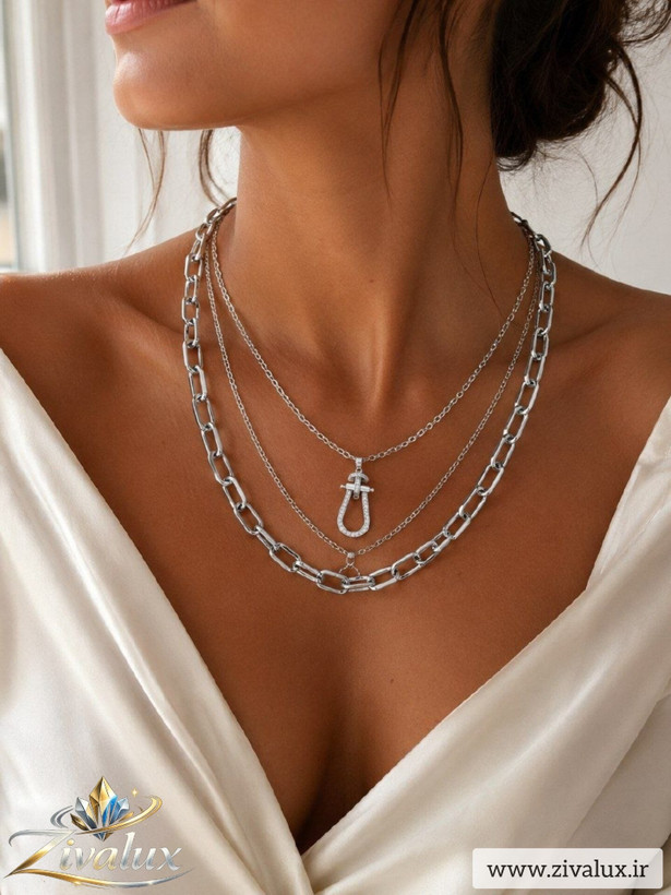 گردنبند زنانه سه لاین استیل STEEL