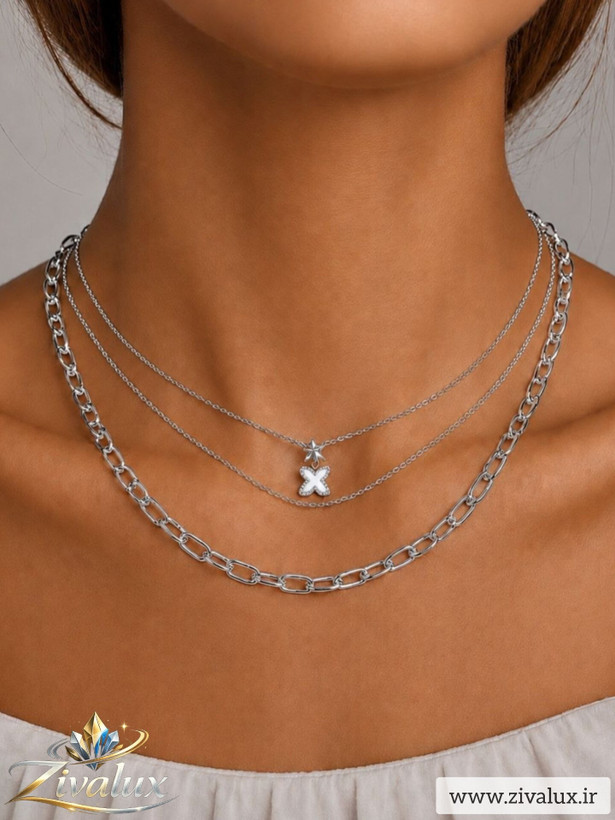 گردنبند زنانه سه لاین استیل STEEL